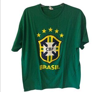 Brasil Brasileira CBF Futebol Tee T-Shirt Mens Size L Large Green Soccer Futbol